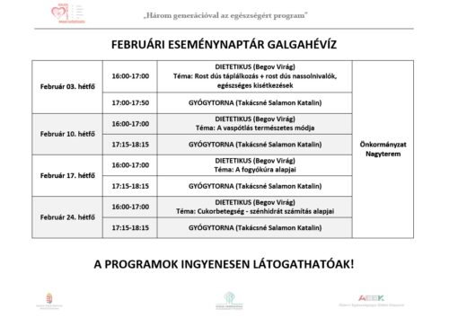 Három generációval az egészségért program 2020. februári programok